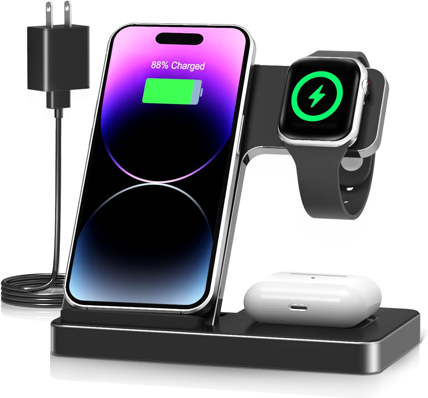 Estación de Carga inalámbrica, INNISTO 3 en 1 Estación Carga inalámbrica  Compatible con iPhone 14 13 12 11 Pro MAX/XS/XR/X,Cargador Apple Watch  Ultra 8 7 6 5 4 3 2 SE,Airpods Pro/3/2/1(Negro)